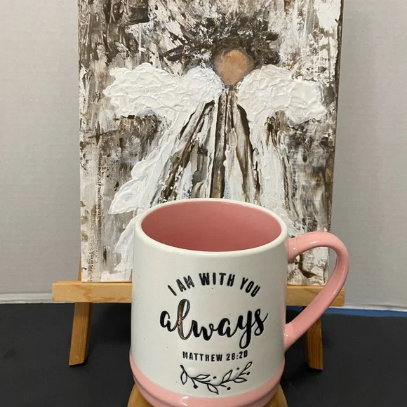 Pink and White Ceramic Stoneware Mug with Inspirational Bible Verse - Picture 4 of 5